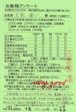 京都市右京区Y様邸工事後アンケート