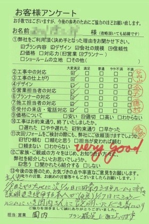 京都市中京区N様邸工事後アンケート